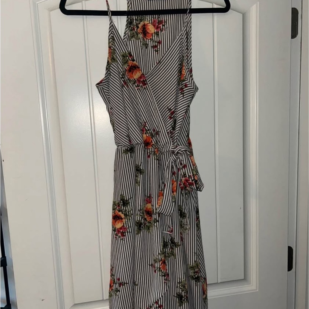 Floral Striped Wrap Dress